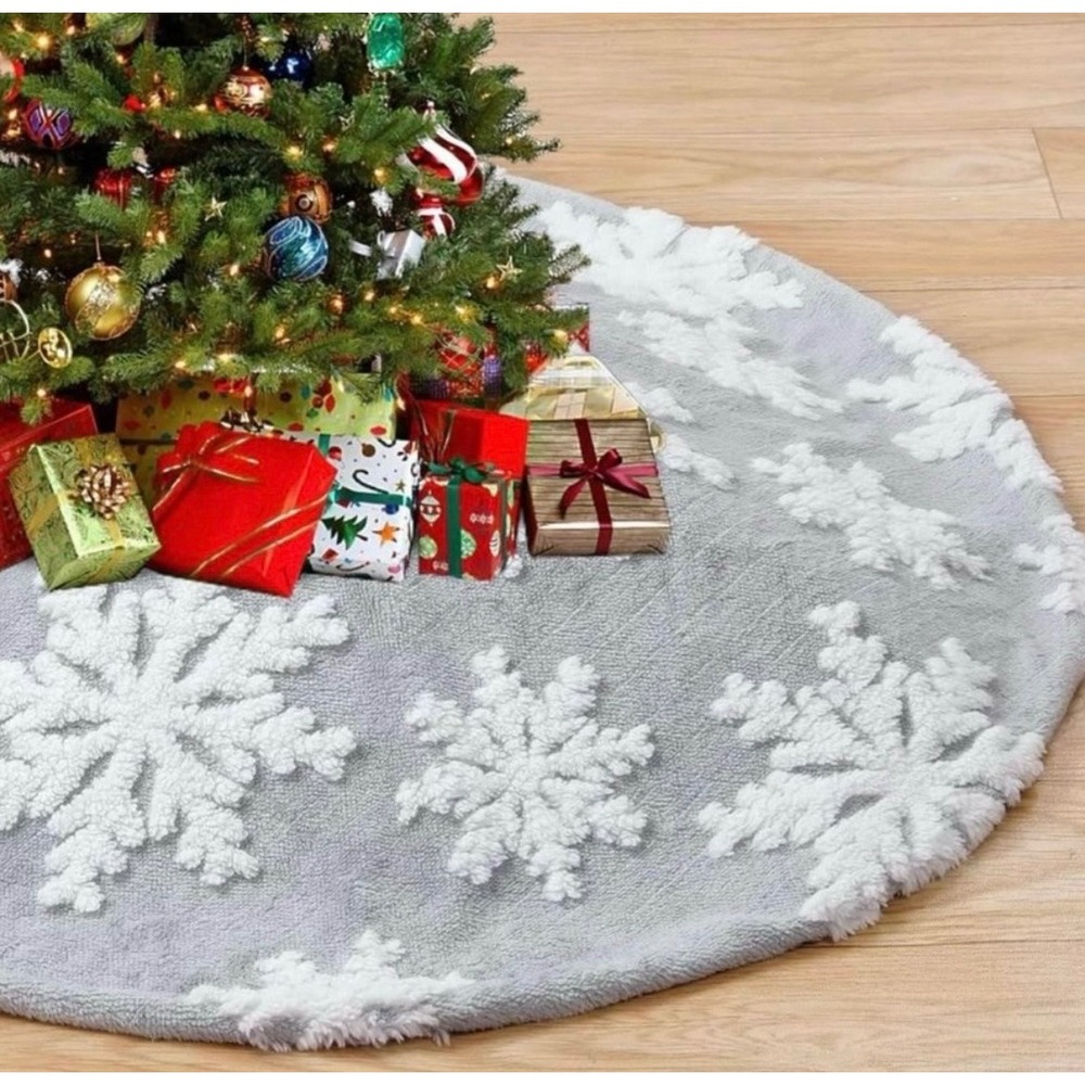 NEW Snowflake‎ Christmas Tree Skirt 36" Plush Faux Fur Double Layer Round  Decor